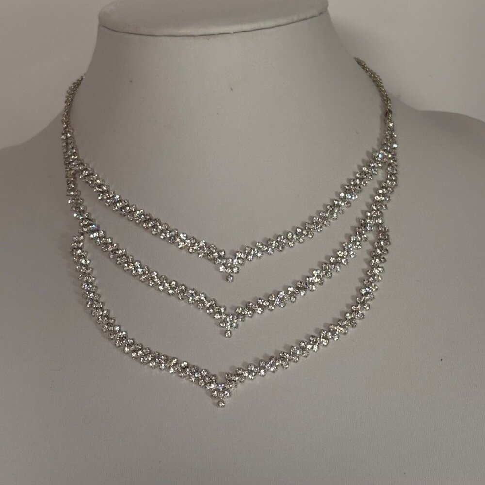 Rhinestone Layered Necklace Silver Tone Lobster Clasp Adjustable Elegant Formal
